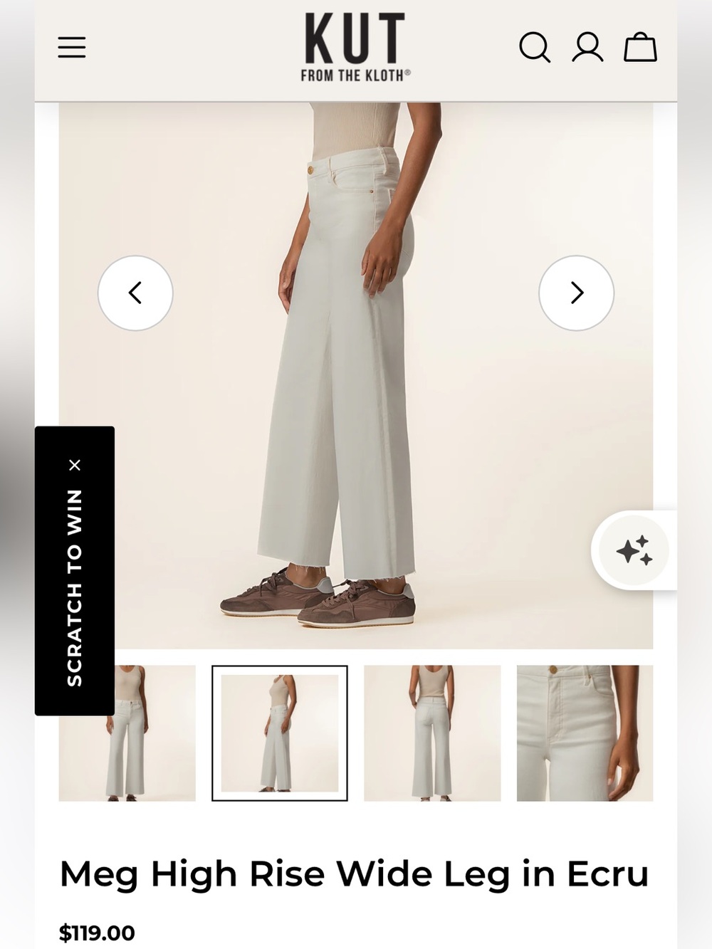 🕊️ Kut from the Kloth Meg High Rise Wide Leg in Ecru, size 2